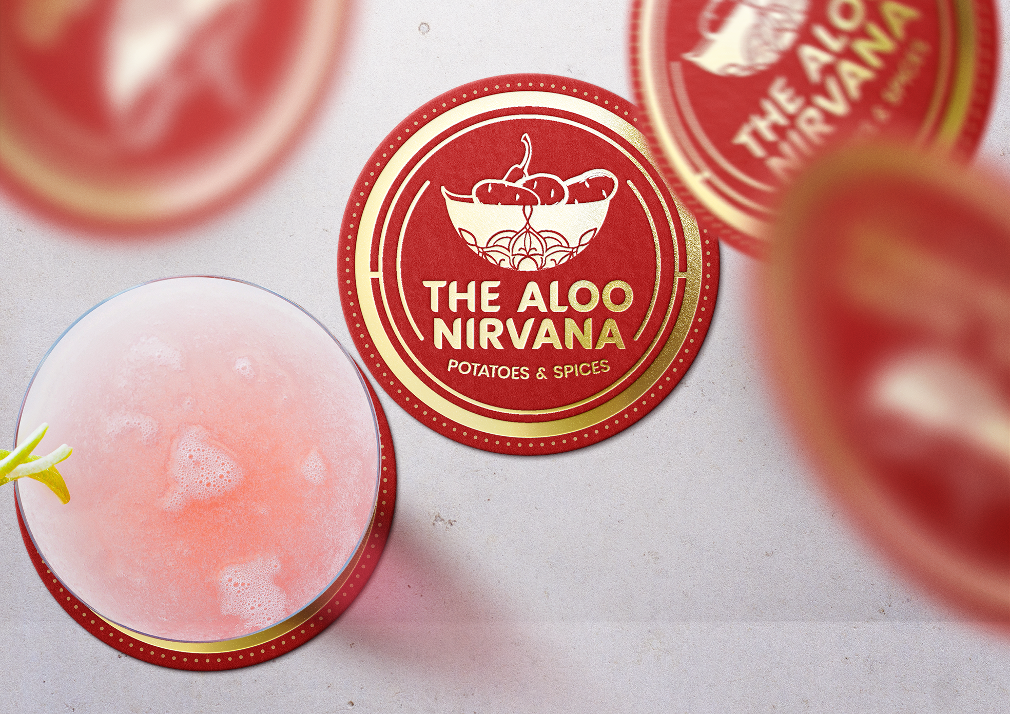 Aloo Nirvana logo on coaster